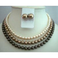 Handcrafted Custom Wedding THREE STRANDS NECKLACE SET Genuine Swavorski Pearls Tri-Colors Jewelry  