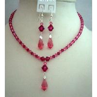Handcrafted Custom Bride Bridemaides Jewelry Genuine Swarovski Rose Pink & Fuschia Crystals Set 