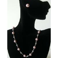 Handmade Genuine Swarovski Powder Rose Pearls Necklace w/ Stud Earrings Bridal Bridemaides Jewelry
