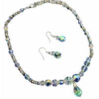 Genuine Swarovski AB Clear Crystals & Volcano Crystals w/ AB Teardrop & Earrings Sterling Silver Wedding Bridal Jewelry 