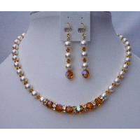 Custom Handcrafted Swarovski Crystals OF Swarovski Topaz Crystals Pearls & Rondells Bridal Jewelry 