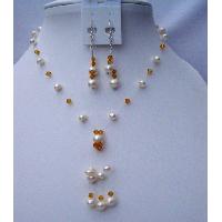 Swarovski Topaz Crystals & Freshwater Pearls Wedding Swarovski Crystals Necklace Set
