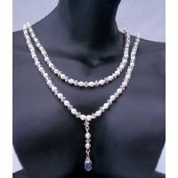Genuine Swarovski Briolette Pendant Double Strand Necklace w/ Genuine Swarovski White Pearls & Clear Crystals Necklace 