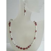 Genuine Pearls & Crystals Handmade Jewelry w/ Swarovski White Pearls And Siam Red Crystals w/ Bali Silver Spacking Necklace Set