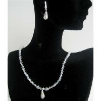 Moonlite Swarovski Crystals Rhodium Rondells w/ Cubic Zircon Teardrop Genuine Crystals Party Jewelry Set