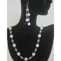 White Pearls Long Necklace 26 inches Genuine Swarovski White Pearls Necklace w/ Dangling Earrings Bridal Jewelry Bridemaids Necklace Set