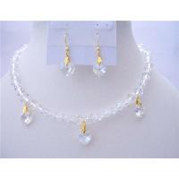 Romantic Jewelry Clear Genuine Swarovski Crystals Necklaces Set Moonlite Heart Dangling Set 