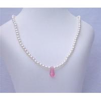 Pink Crystals Teardrop Flower Girl White Pearls Jewelry Necklace w/ Pink Crystals Teardrop Necklace