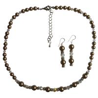 Bridemaides Flower Girl Bridal Handcrafted Custom Swarovski Bronze Pearls & Clear Crystals Jewelry Set w/ Bali Silver spacer Sterling Silver Set