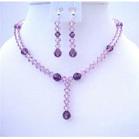 Purple Swarovski Crystals Light & Dark Puprle Crystals w/ Drop Down Wedding Jewelry Set