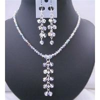 AB Crystals Swarovski AB Crystals Danglng Drop Necklace And Earrings Jewelry Set