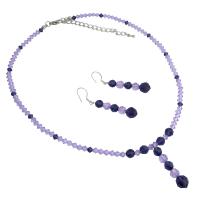 Swarovski Amethyst Light & Dark Crystals Jewelry Set w/ Drop Down Wedding Bridal Jewelry 