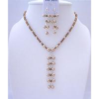Broze Pearls Swarosvki Smoked Topaz Crystals Bronze Pearls Genuine Swarovski Pearls Danglng Drop Necklace And Earrings Jewelry Set