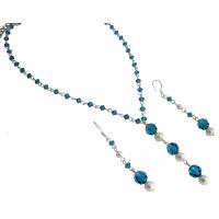 Handcraft Bridemaides Custom Jewelry Genuine Swarovski Indicolite & White Pearls Jewelry Set
