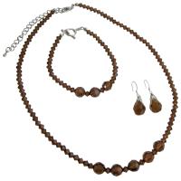 Genuine Swarovski Smoked Topaz Custom Jewelry Complet Set w/ Bracelet Handmade Jewelry