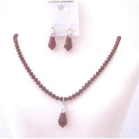 Handcrafted Custom Siam Red Crystals Jewelry Set w/ Teardrop Pendant & Earrings Wedding Bridal Jewelry 