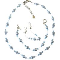 Blue Pearls Aquamarine Crystals Wedding Jewelry Set Genuine Swarovski Pearls & Crystals Complete Set