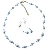 Handcrafted Custom Jewelry Swarovski Blue Pearls & Aquamarine Crystals Wedding Jewelry Complerte Set w/ Bracelet