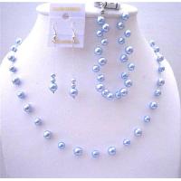 Bridemaides Blue Pearls Jewelry Set Genuine Swarovski Blue Pearls Handcrafted Complete Set