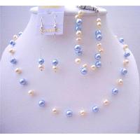 Swarovski Blue & Ivory Pearls Handcrafted Bridal Bridemaides Jewelry Set Complete Set