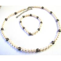 Flower Girl Swarovski Pearls Jewelry Ivory & Brown Swarovski Pearls Necklace & Bracelet