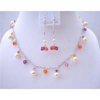 Multicolor Swarovski Crystals w/ Ivory Pearls Jewelry Set Wedding Party.... Perfect Jewelry Gift