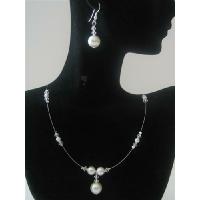 Bridemaides Swarovski Clear Swarovski Crystals White Pearls Handcrafted Jewelry Set  