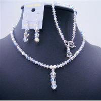 AB Crystals White Pearls Drop Down Complete Set Very Sleek Sophisticat Custom Your Party Jewelry Set