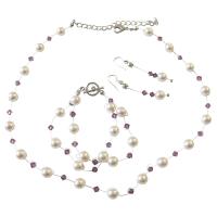 Aemthyst Swarovski Crystals & White Pearls Handcrafted Custom Jewelry Wedding Jewelry Complerte Set w/ Bracelet