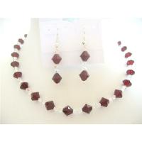 Garnet Crystals Swarovski Garnet & Clear Crystals Bridal Bridemaides Jewelry Set Handcrafted Jewelry