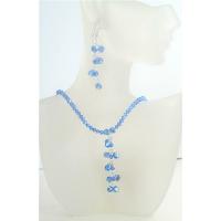 Gorgeous Swarovski Crystals Jewelry  AB Sapphire Swarovski Crystals Danglng Drop Necklace And Earrings Set
