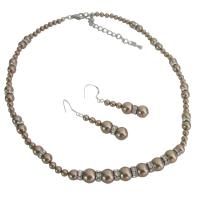 Handcrafted Custom Bronze Pearls Jewelry Set Genuine Swarovski Bronze Pearls w/ Silver Rondells Like Diamond