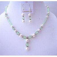 CANTALOUPE Swarovski Crystals Round Beads w/ White Pearls & Silver Sparkling Rondells Wedding Jewelry Set