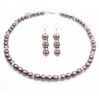 Brown Espresso Pearls Bridemaides Jewelry Handmade Genuine Swarovski Brown Espresso Pearls w/ Silver Rondells Like Diamond