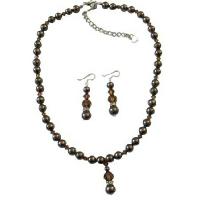 Brown Chocolate Pearls & Swarovski Crystals SMoked Topaz Handcrafted Swarovski Pearls & Crystals Wedding Jewelry Set