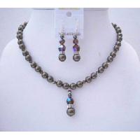 Swarovski Dark Brown Crystals & Dark Brown Pearls Handmade Swarovski Pearls & Crystals Wedding Jewelry Set  