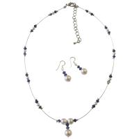 Purple Voilet AB Crystals Jewelry Set w/ White Pearls Bridal Bridemaides Necklace Set Genuine Swarovski Crystals & Pearls  