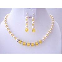 Pumpkin Crystals Swarovski Lite Topaz Crystals w/ Ivory Pearls Bridemaids Customize Jewelry Set 