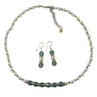 Pistachio Swarovski Crystals Erinite Crystals w/ White Pearls And Silver Rondells Bridal Jewelry 