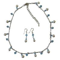 Aquamarine Crystals White Pearls Fabulous Bridemaides Handcrafted Jewelry Genuine Swarovski Pearls And Crystals Necklace Set