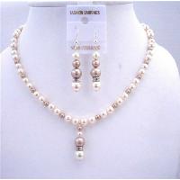 Ivory Pearls w/ Champagne Pearls Bridal Bridmemaids Jewelry Sets Genuine Swarovski Pearls