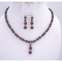 Maroon Pearls Swarovski Dark Siam Red Crystals Drop Down Wedding Jewelry Set