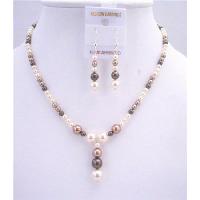 Ivory Bronze Dark Brown Swarovski Pearls Jewelry Set Wedding Bridal Bridemaids Handmade Sets