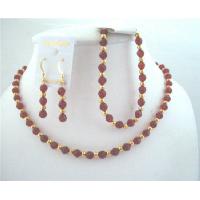 Round Swarovski Siam Red Crystals Bridemaides Bride Jewelry w/ 22k Gold Plated Beads Necklace Earrings & Bracelet 