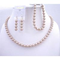 Bridal Bridemaids Handcrafted Swarovski Champagne Pearls Necklace Earrings Bracelet Jewelry Sets 