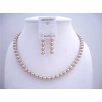 Custom Bridal Bridemaids Swarovski Champagne Pearls Jewelry Set Bridesmaides Gift Pearls Necklace Set w/ Dangling Pearls Earrings 