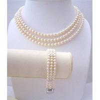 Ivory Pearls THREE Stranded Necklace & Bracelet Beautifully Handcrafted 3 Stranded Genuine Swavorski Pearls Wedding Jewelry  