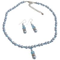 Blue Aquamarine Swarovski Pearls & Genuine Swarovski Aquamarine Crystals Wedding Jewelry Set  