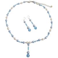 White Pearls Aquamarine Pearls Aquamarine Crystals AB Crystals Genuine Swarovski Crystals Necklace Set Wedding Jewelry Set  