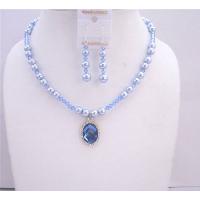 Swarovski Blue Pearls Lite Sapphire Swarovski Crystals w/ Crystals Pendant Necklace Set